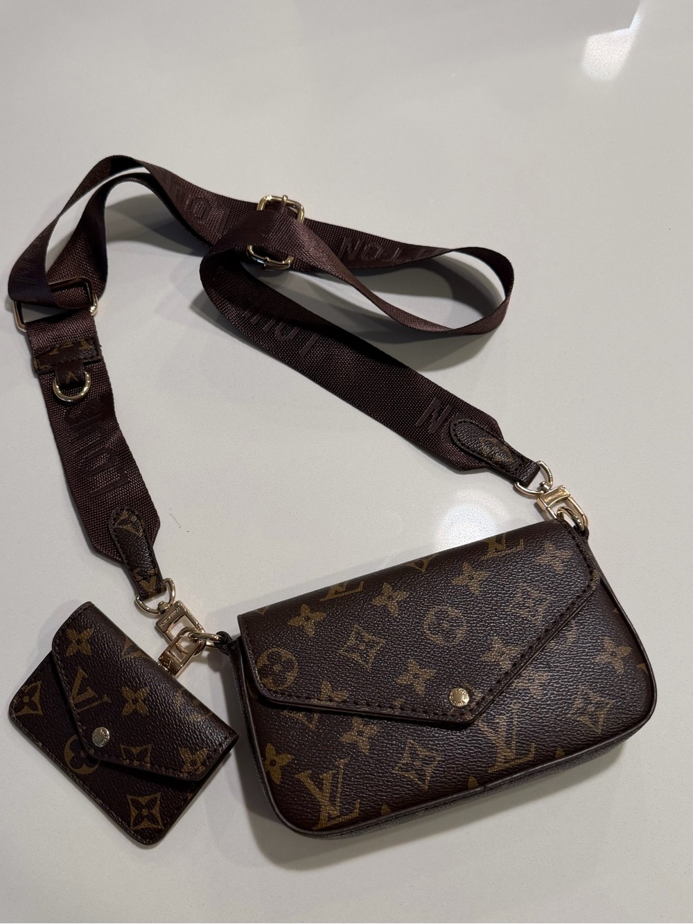 Louis Vuitton Brown Monogram Crossbody Trio with Card Pouch